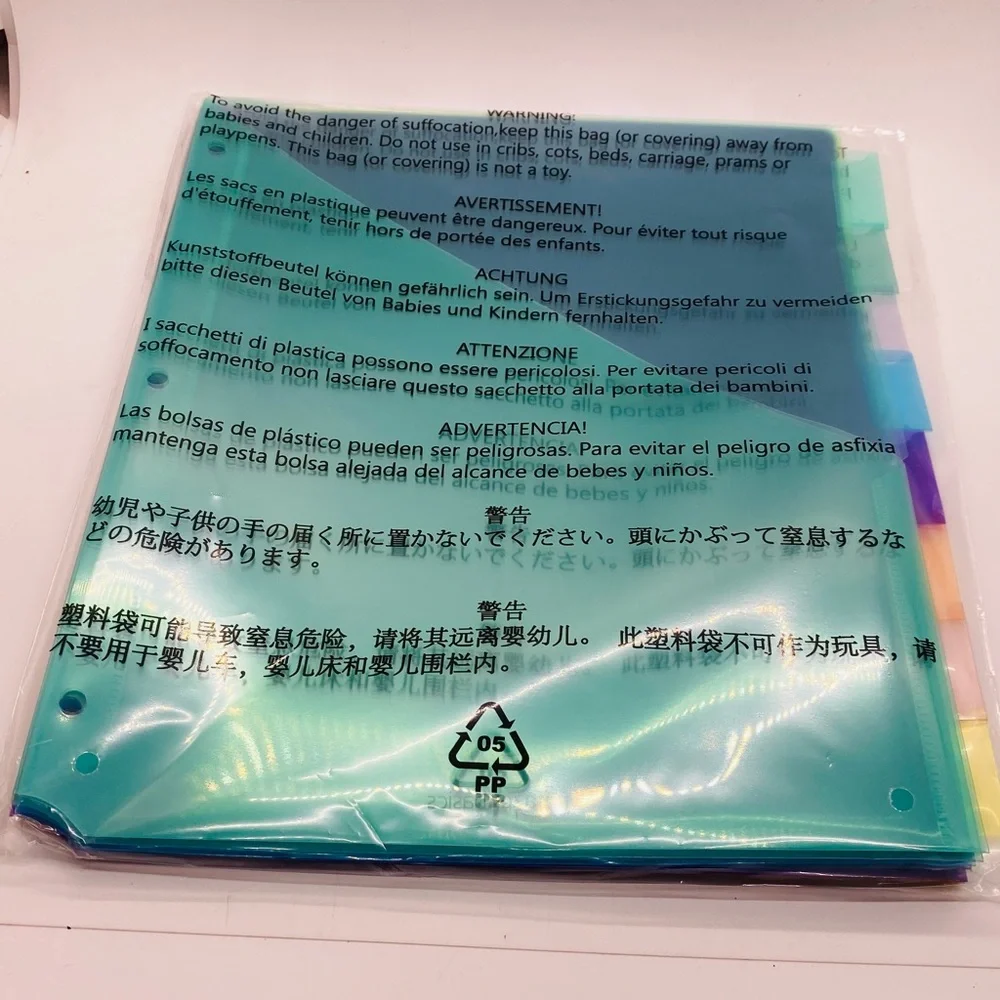 NWT Amazon Multicolor 8 Plastic Dividers With Pockets For 3-Ring Notebook